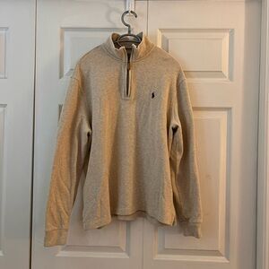 Polo Ralph Lauren Men's Tan Quarter Zip Long Sleeve Sweater 100% Cotton